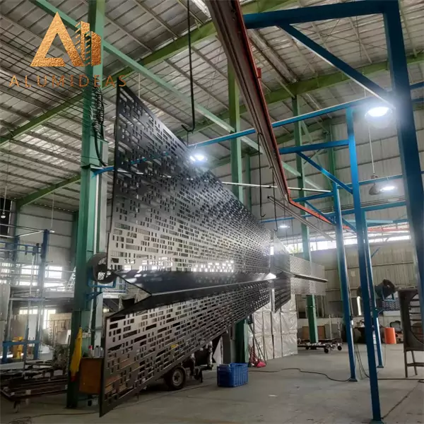 Aluminum perforated panel cladding finish treatment processing