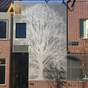 Aluminum facade perforated tree pattern