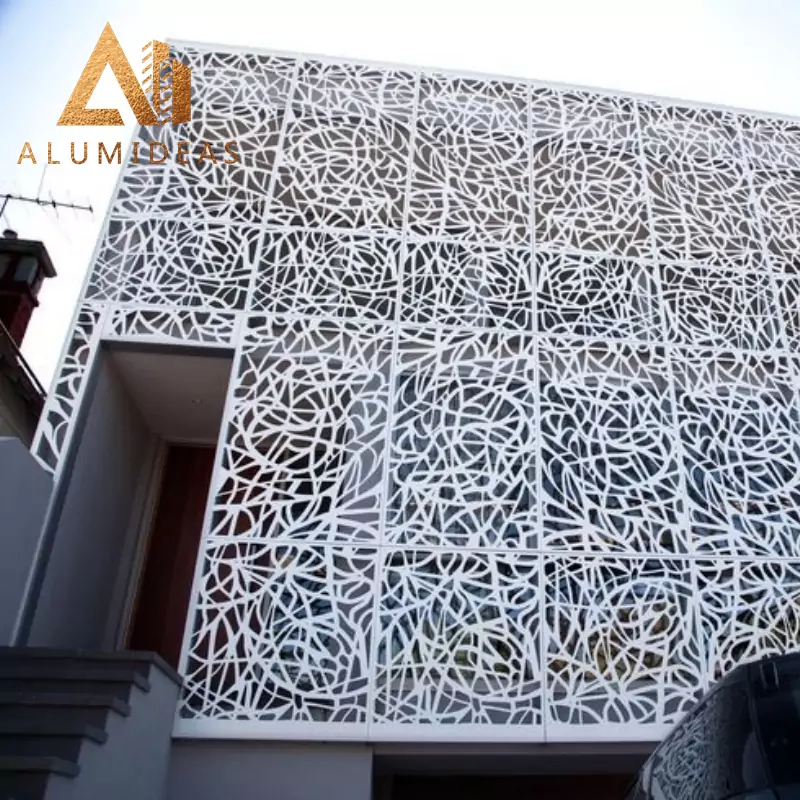 Patterned aluminum wall facade and curtain wall panel